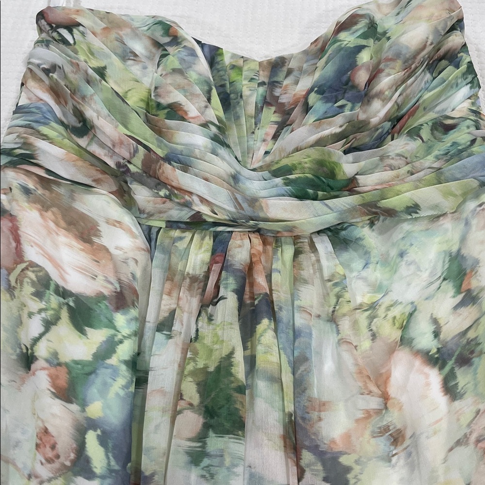 David's Bridal Strapless Pastel Floral Maxi Dress - Mint & Blush - Picture 4 of 9
